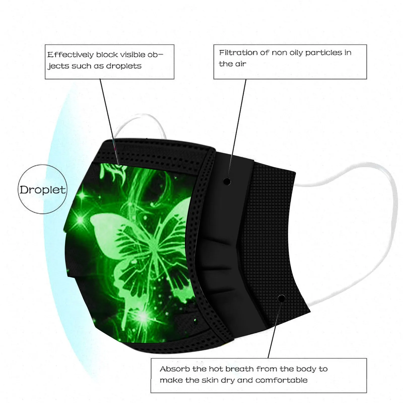 10 шт. одноразовая маска с принтом бабочки для взрослых | Тематическая одежда и