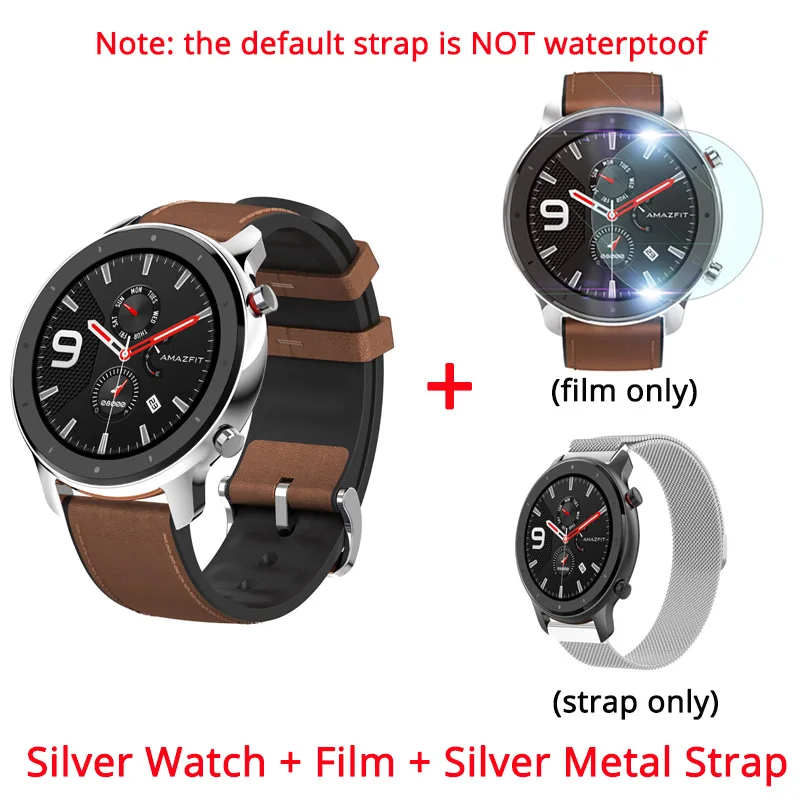 silver nsilver metal Оригинальные Huami Смарт-часы AMAZFIT GTR 47 мм 5 АТМ водонепроницаемые часы 1,3" AMOLED gps+ ГЛОНАСС умные часы мужские 24 дня батарея - Цвет: silver nsilver metal