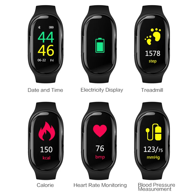 Новейшие умные часы M1 с bluetooth-наушниками измеритель артериального давления