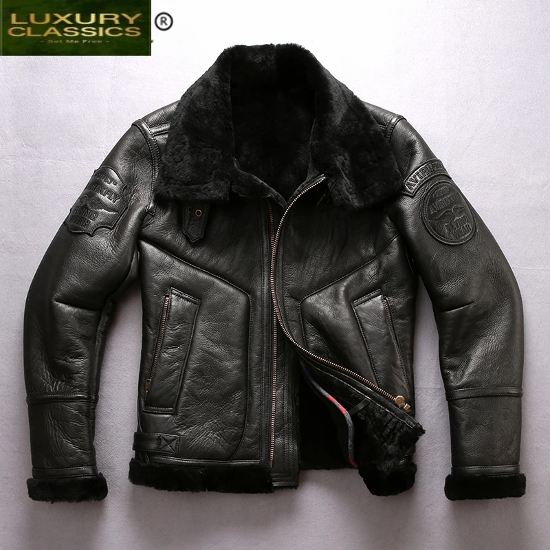 

Coat Real Winter Fur Men Clothes 2021 100% Genuine Leather Jacket Sheep Shearling Bomber Jacket Sheepskin Coat Hiver 8001