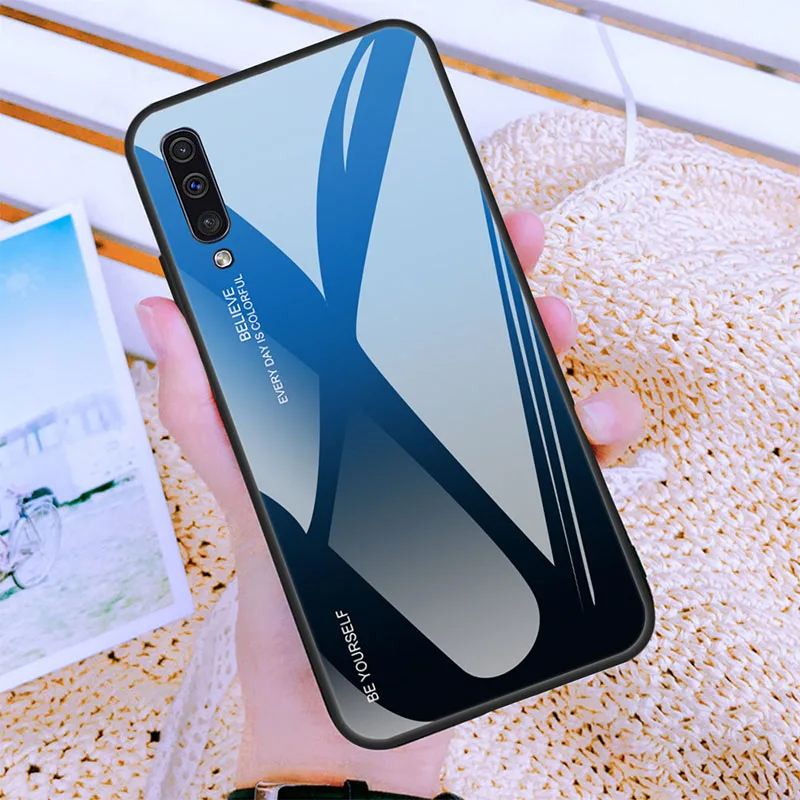 07 Витражи чехол для samsung A50 A60 A70 A40 A30 A20 A10 градиент закаленное Стекло чехол для Galaxy A7 J4 J6 плюс A5 A6 A8 J8 - Цвет: 07