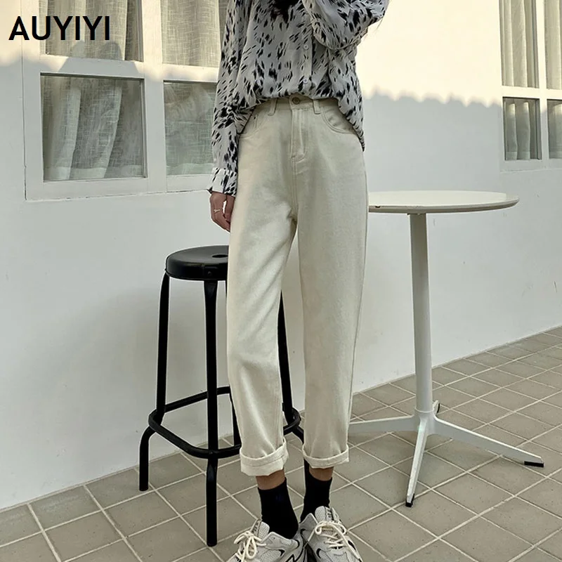 

Fashion casual jeans women loose 2021 new high waist slim harem pants straight radish daddy pants AUYIYI