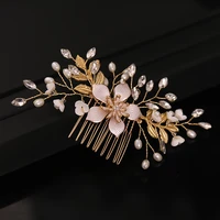 2021 new ladies hair comb fashion elegant luxury golden rhinestone pearl wedding hair comb girl accessories ornaments headdress