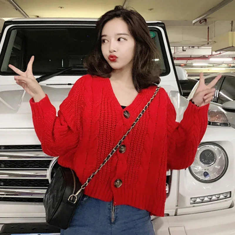 

EFINNY 2019 Autumn Knitted Cardigan Women Button Up V Neck Button Cute Kwaii Sweet Sweater Knitting Top Streetwear