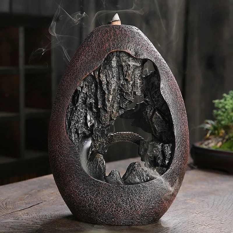 

AAAK -Lofty Mountains and Flowing Water Backflow Incense Burner Cerative Resin Smoke Waterfall Incense Sticks Holder