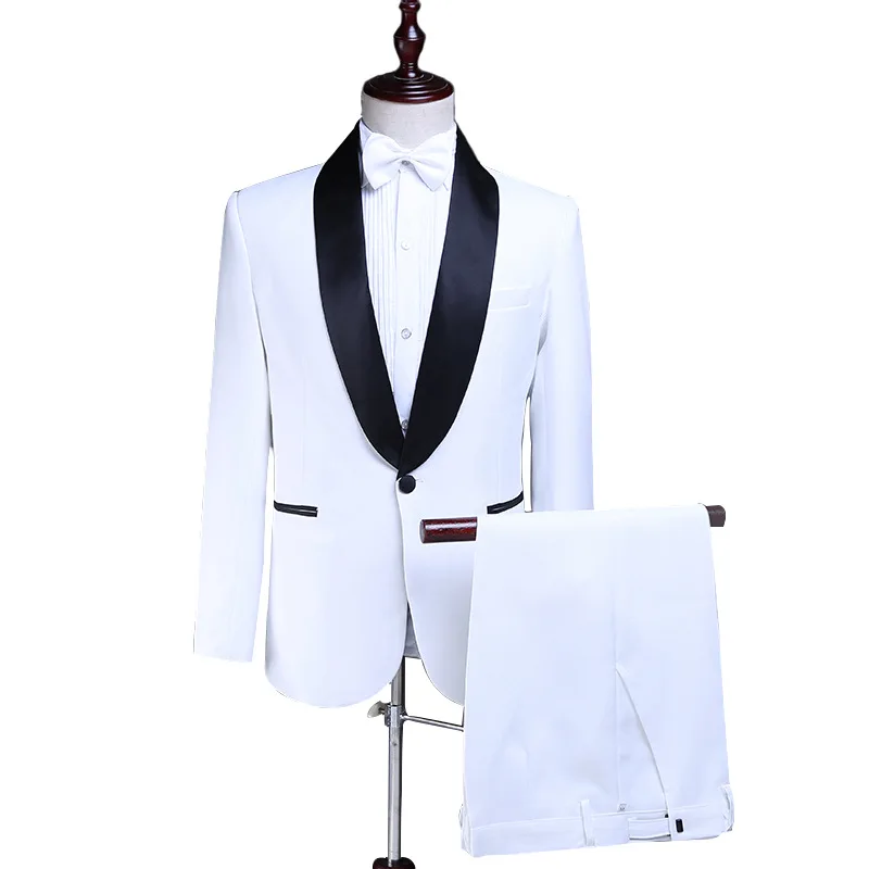 

2021 New Men's Boutique Single Button Black Collar Suit Pants 2 Pcs Set / Male Slim Professional Blazers Jacket Coat Trousers