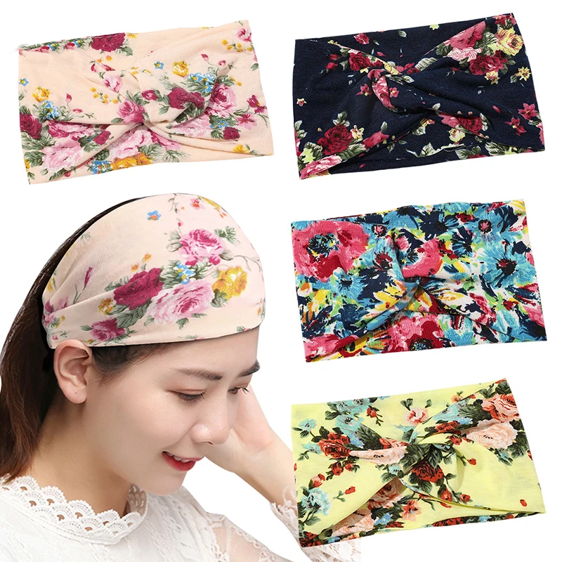 Wide-brimmed Headband Cotton Cross Knot Twist Turban Hairband Headwrap Bandana Cashew Flower Print Hair Accessories |