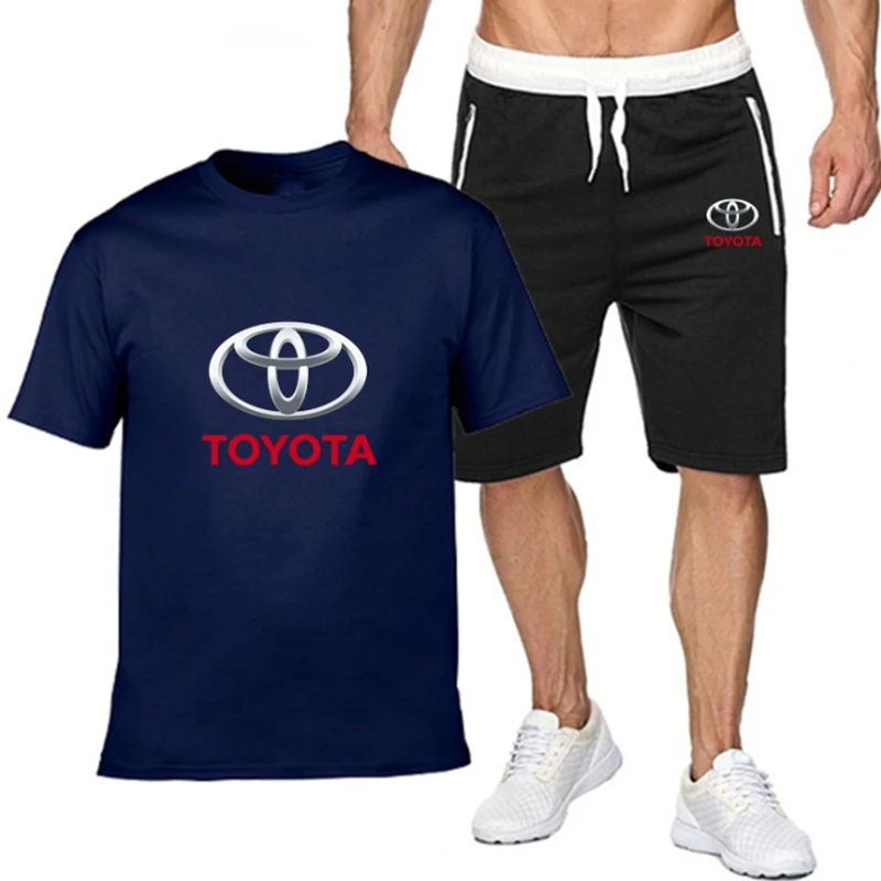 

Mens Short Sets for TOYOTA Car Logo Printed Summer High Quality Cotton Sportswear 2Pcs Tshirt Shorts Tracksuit Man Brand Sets M
