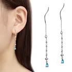 Женские серьги-подвески Todorova, с голубыми цирконами в форме капли воды, свадебный подарок, Длинная кисточка, цепочка