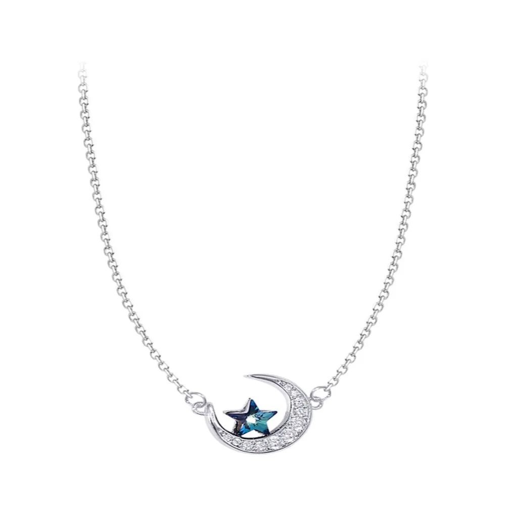 

Fashion Korean Necklace Silver Plated Chokers Necklace Moon & Star with Shiny Zirconia for Women Girlfriend Party Gift KXL-1111