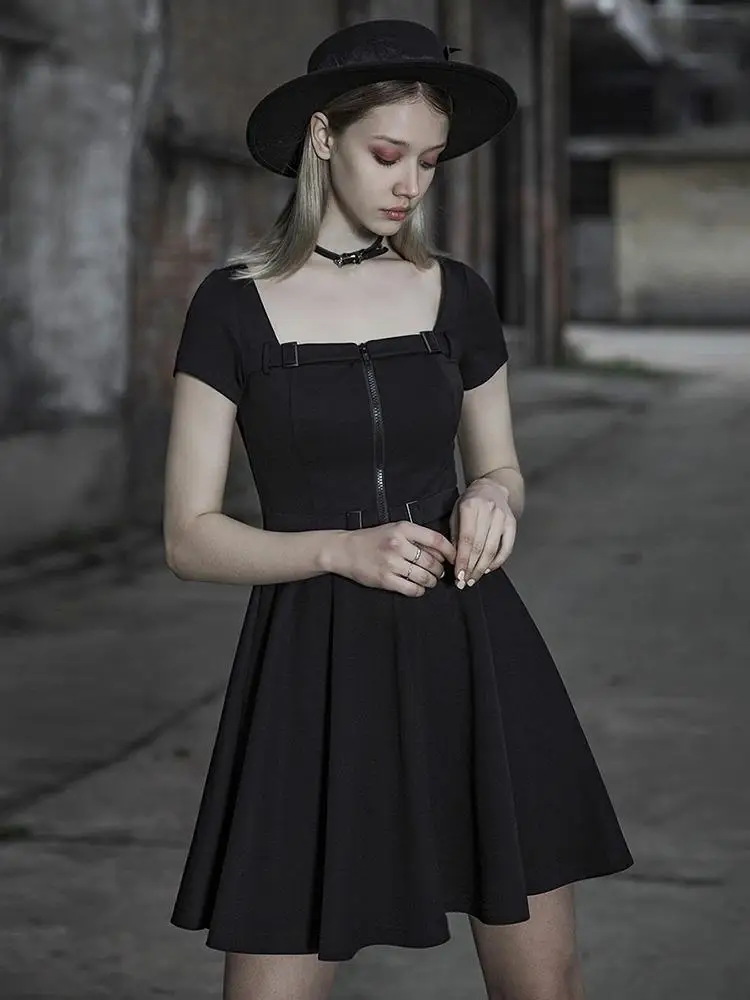 Панк Rave Для женщин в готическом стиле с квадратным вырезом высокой талией платье