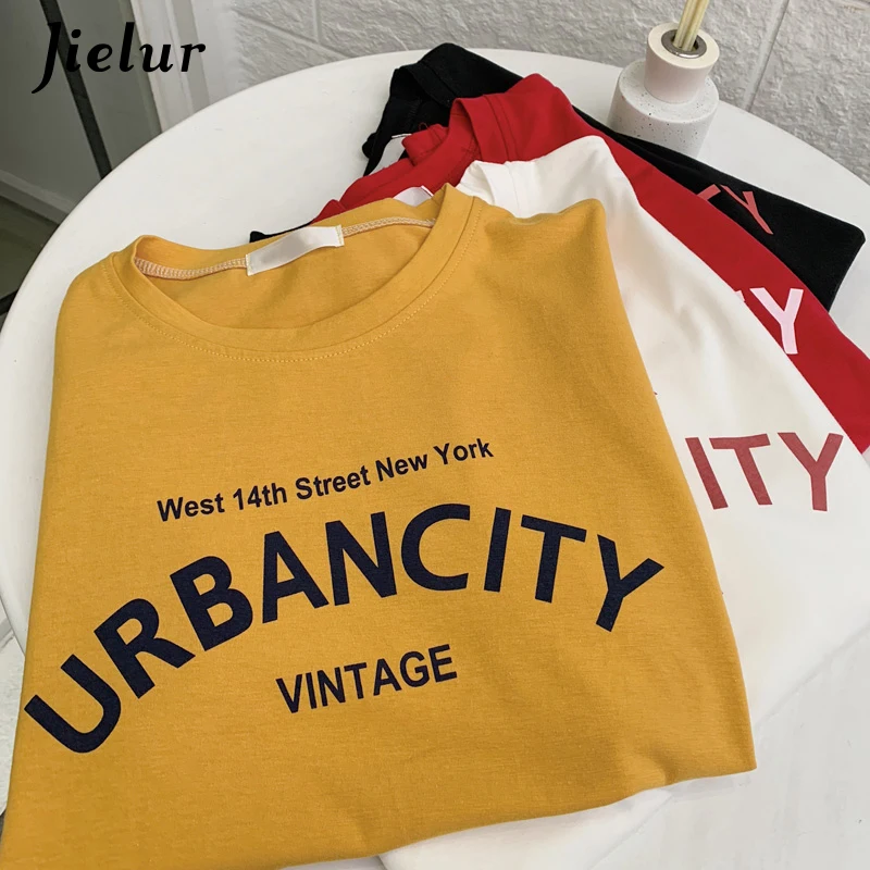 Футболка Jielur женская с буквенным принтом в Корейском стиле Классическая простая