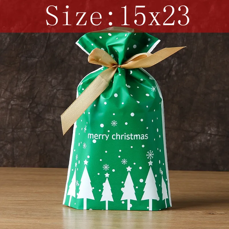 Green - snowflake 50/100p 23x15 см Рождественская пластиковая сумка на шнурке для конфет и печенья закуски день рождения Свадебный декор Подарочная сумка новогодние подарки - Цвет: Green - snowflake