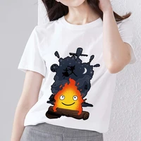 t shirt womens casual slim fashion funny japanese cute little flame pattern printing commuter round neck white polyester top