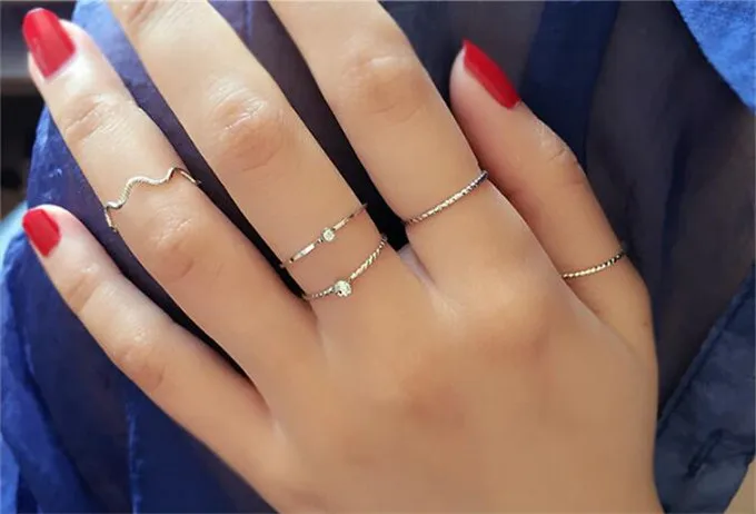 

New wave of Mode of Five-Suitable Glass piece Personality rings 5 Props/set fine index finger ring set jewelry of women of the f