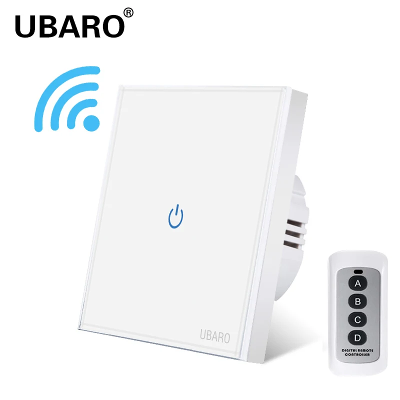 

UBARO Беспроводной пульт дистанционного управления для ЕС/Великобритании, роскошная панель из хрустального стекла, 433 МГц, радиочастотная кнопка питания, электрический датчик 1/2/3 группы