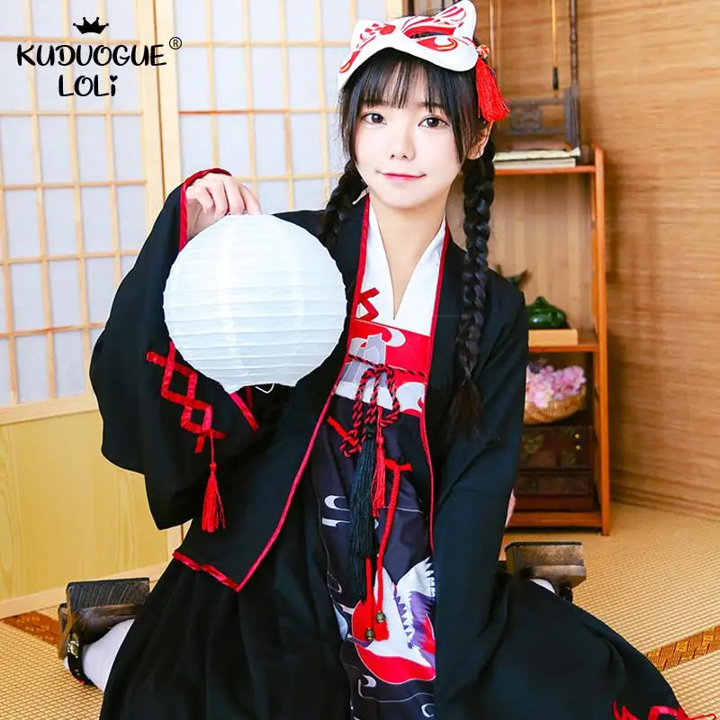 Женское кимоно в японском стиле с принтом журавль традиционные японские наряды