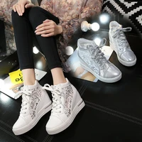 hot sale womens wedge platform sneakers leather high heels pu breathable casual shoes pointed toe heightened crawling shoes