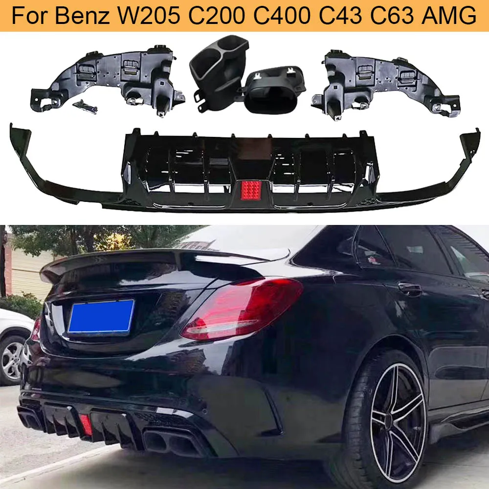 Диффузор для заднего бампера Mercedes Benz C-Class W205 C200 C300 C400 C43 C63 AMG 14-19 диффузор с
