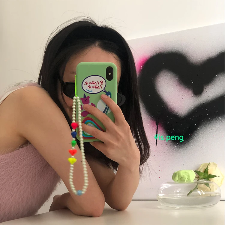 2021 new mobile phone strap lanyard colorful smile pearl soft pottery rope for cell phone case hanging cord for women free global shipping