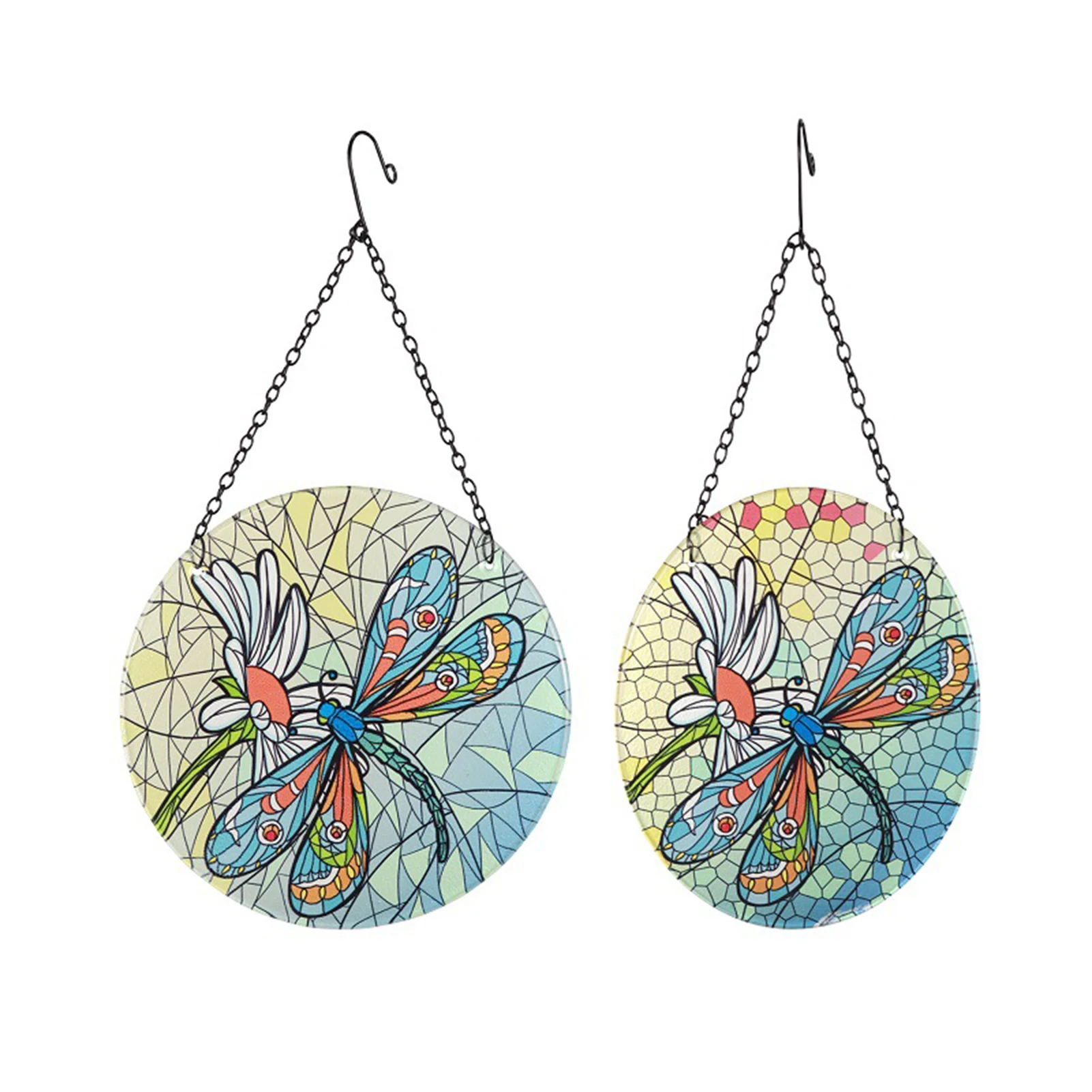 

Dragonfly-pattern Glass Hanging Decoration with Hook Colorful Mosaic Suncatcher Ornament Gift for Window Door Garden SP9