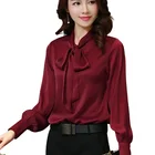 Дизайнерская офисная рубашка с бантом, весна 2022, женская элегантная однотонная шелковая блузка, свободные топы с длинным рукавом