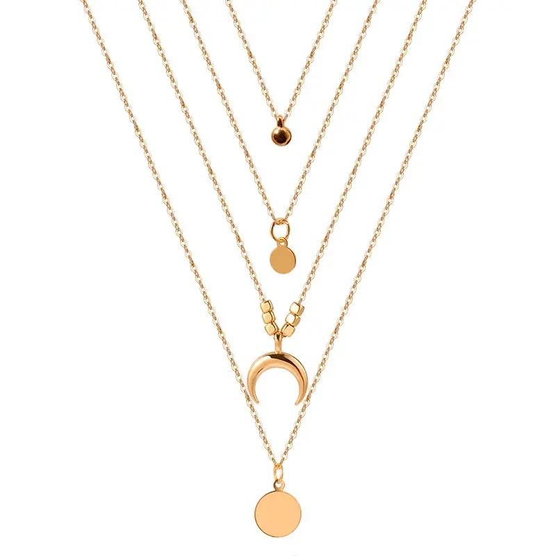 

2020 Collier Chain Necklace Multilayer Moon Alloy Metal Disc Gold Pendant Necklace For Women New Trend Female Jewelry Collar