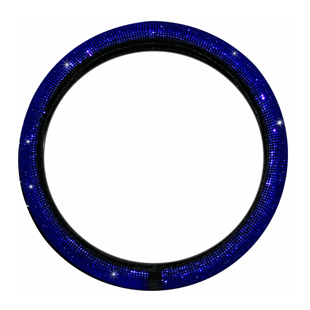 

14.5-15\\\" Steering Wheel Universal Car Upgrade 1 X Black Plush Bling Blue