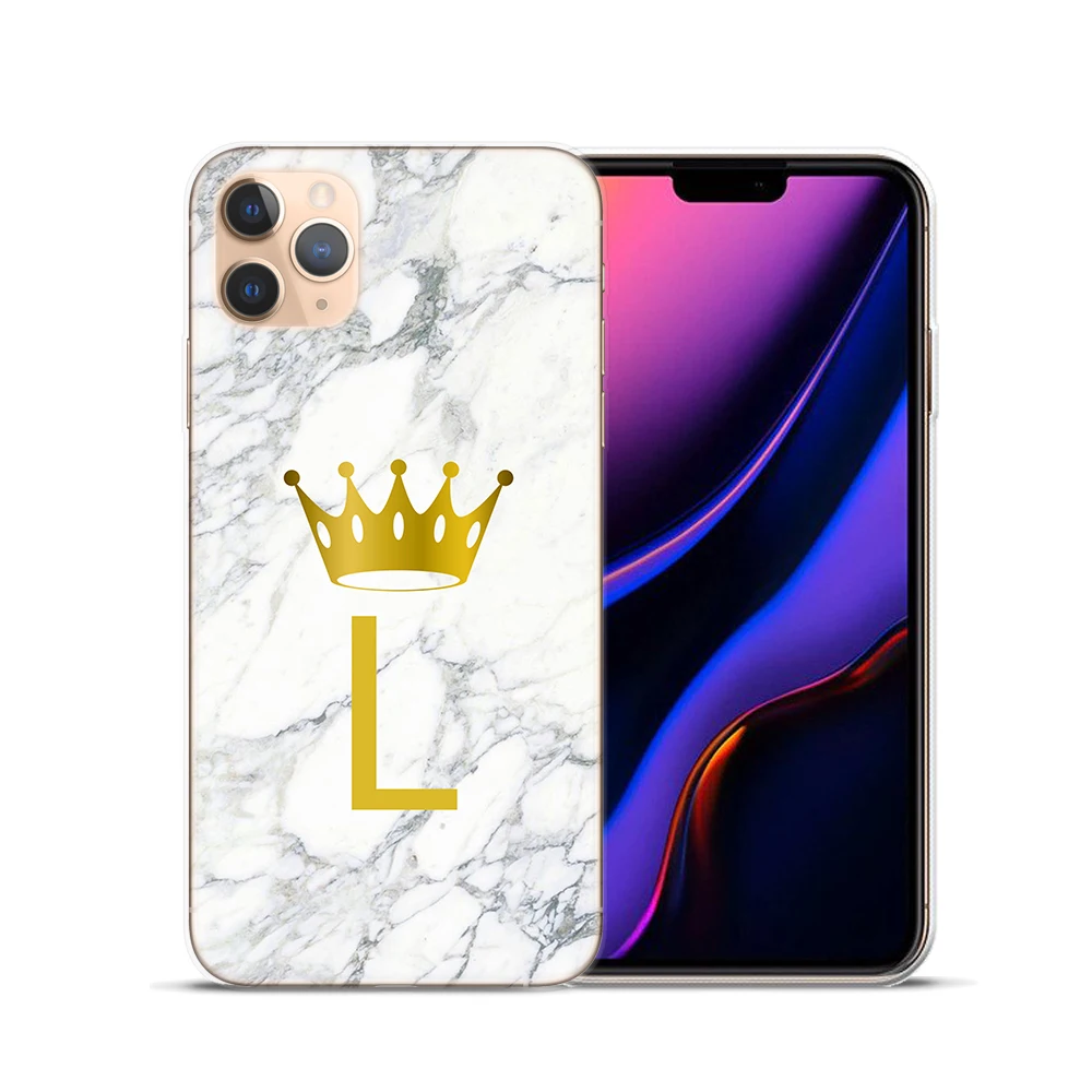custom letter customized initial marble crown case for coque iphone 11 pro max x xs max xr 6s 6 7 8 plus silicone phone cover free global shipping