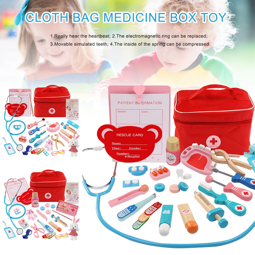 

Детская деревянная качественная модель, тканевый мешок, медицинская красная коробка, врач, медсестра, медицинский набор, набор стоматолого...