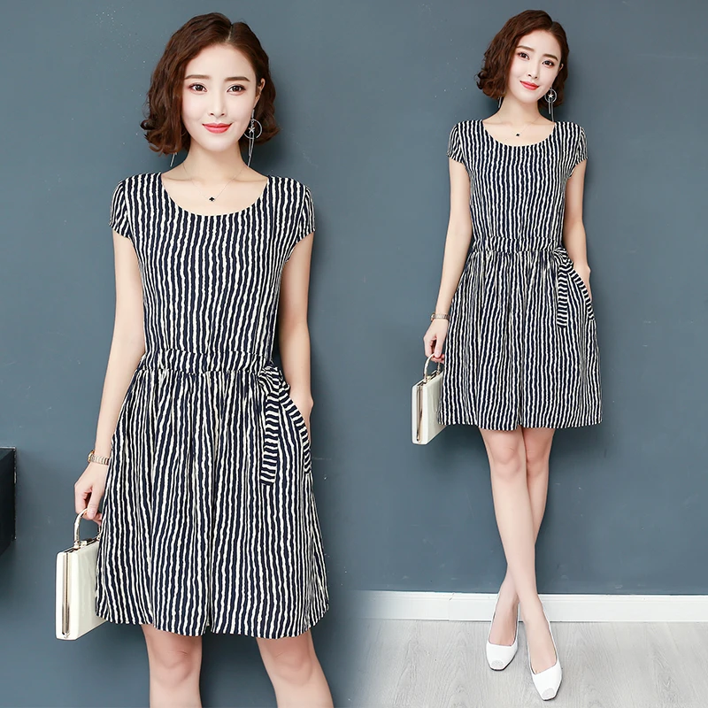 

2020 short-sleeved cotton silk dress Summer fashion wear noble and temperament dress