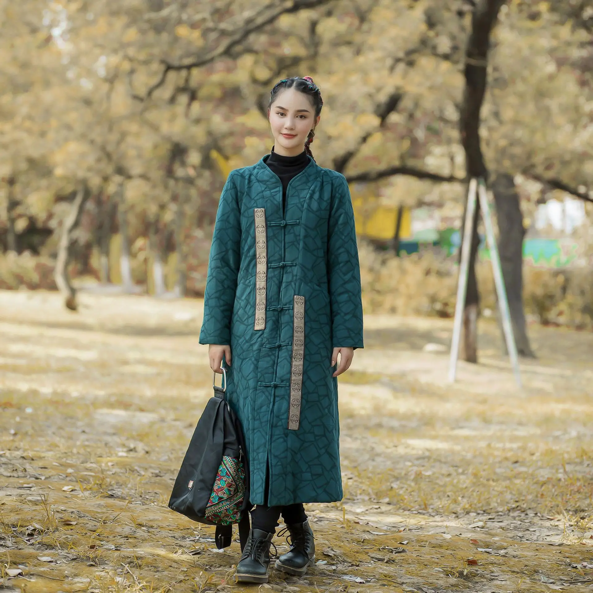

Autumn winter ethnic Clothing women cotton padded Robe clothes jacquard Chinese Traditional warm long cotton-padded jacket Lady