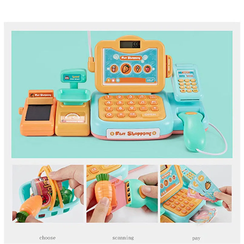 

24Pcs/set Electronic Mini Simulated Supermarket Cash Register Kits Toys Kids Checkout Counter Role Pretend Play Cashier Girl Toy