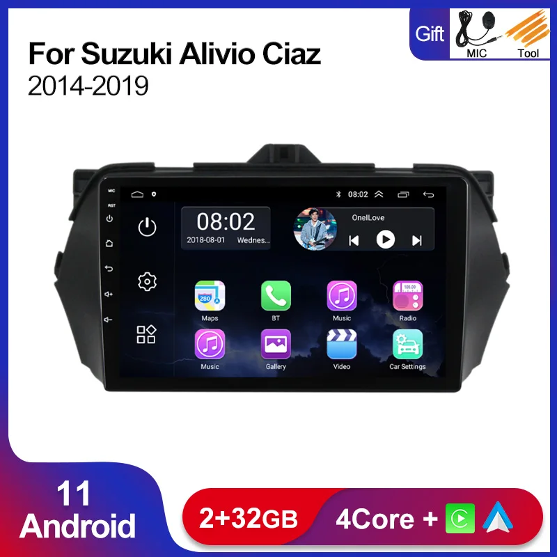

9" 2 Din Android 11 2+32G Car Multimedia Player For Suzuki Alivio Ciaz 2014-2019 Head Unit Navigation GPS Radio Stereo Carplay