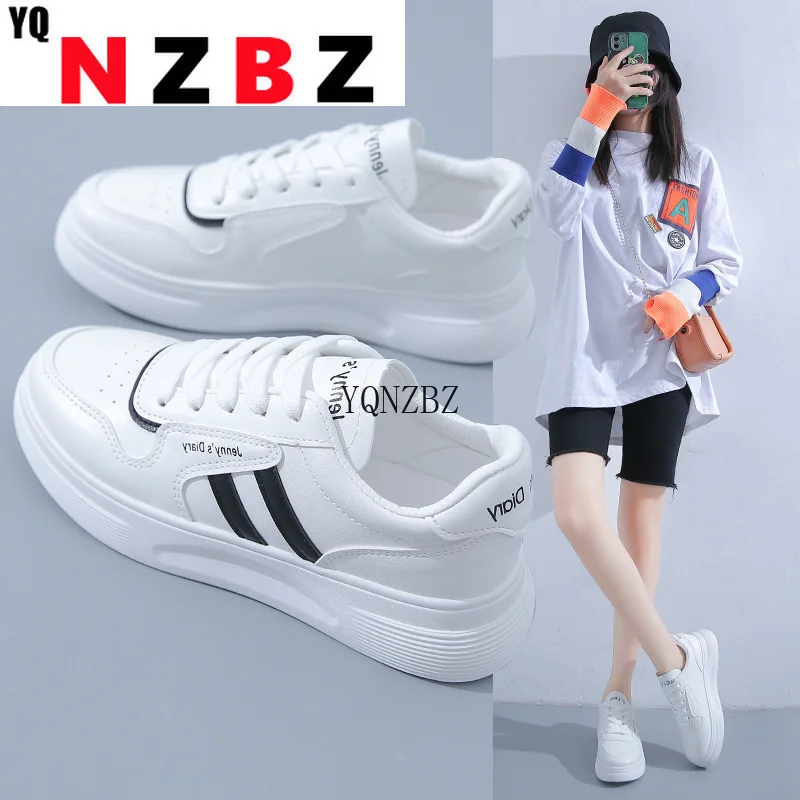 

2021 PU Leather Casual Shoes White Women Vulcanize Sneakers Breathable Sport Walking Running Shoes Woman Platform Flats Shoes