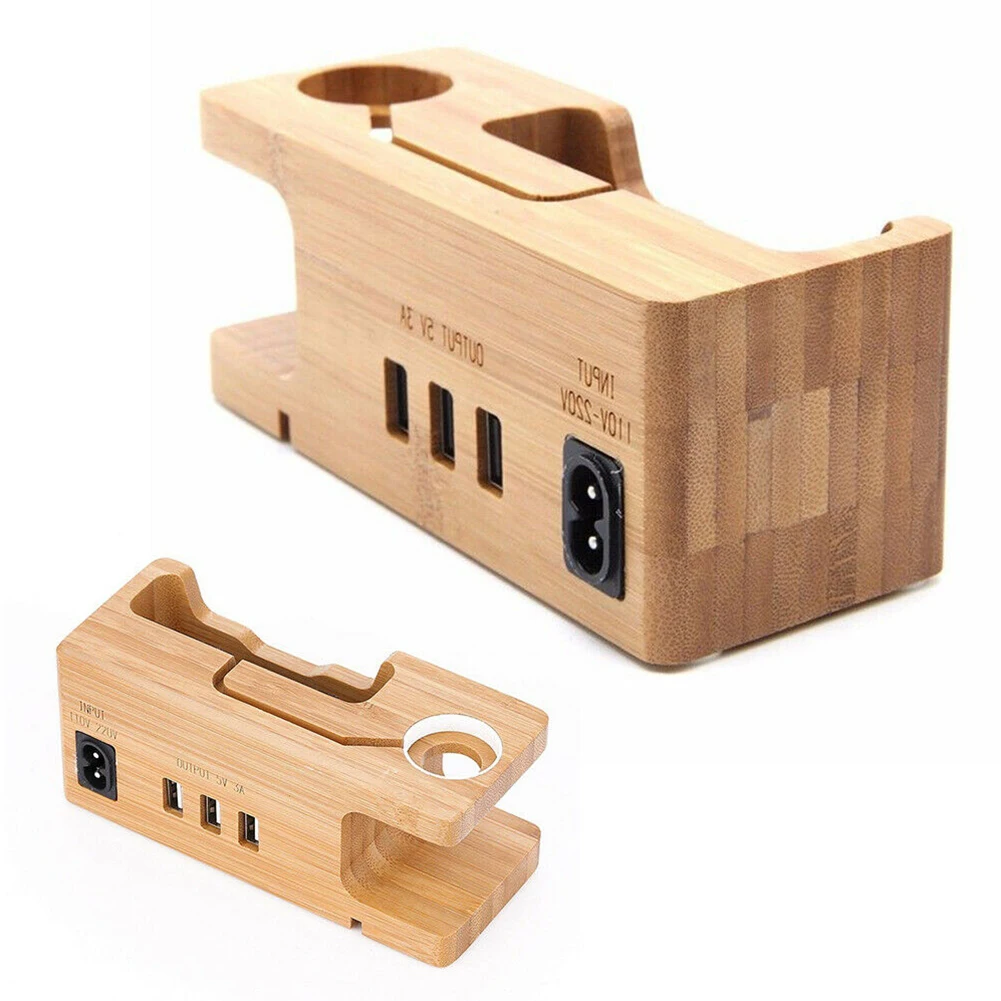 home office dc 5v mount bamboo wood usb accessories phone stand universal charging dock 2 in 1 station desktop for apple watch free global shipping