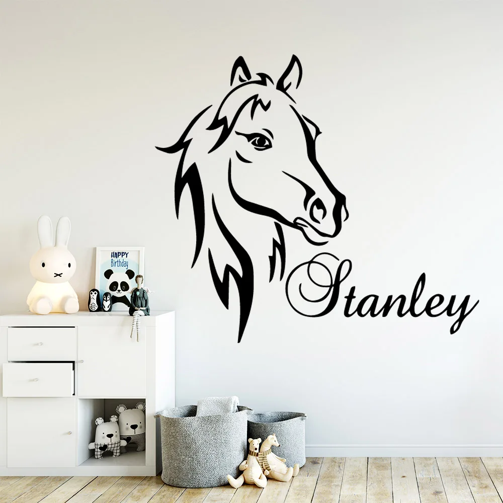 Artistic horse Wall Sticker Custom name Wallpaper For Kids Rooms Wall Decals Baby Stickers Poster paarden muursticker