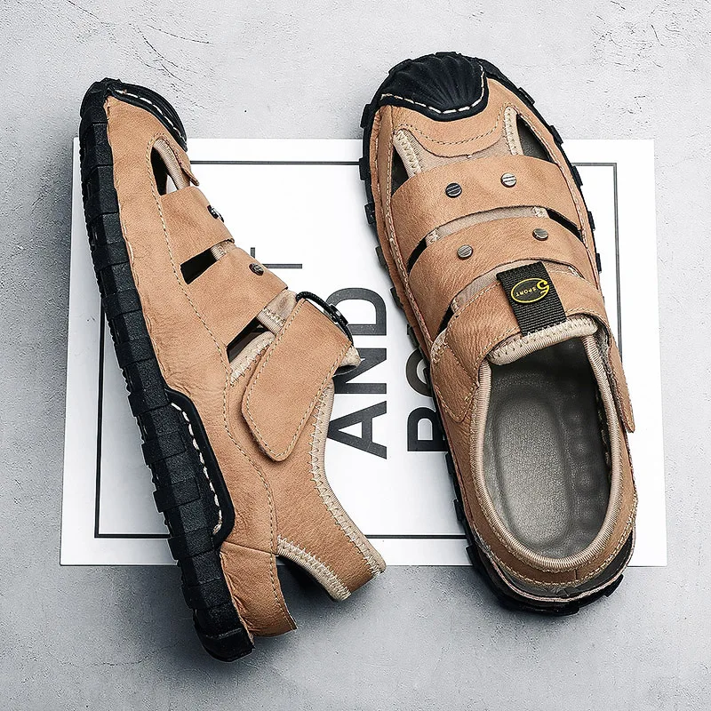 

Size 48 Full Protective Men Sandals Genuine Leather Outdoor Sandals Breathable Summer Shoes Man Casual Beach Sandal
