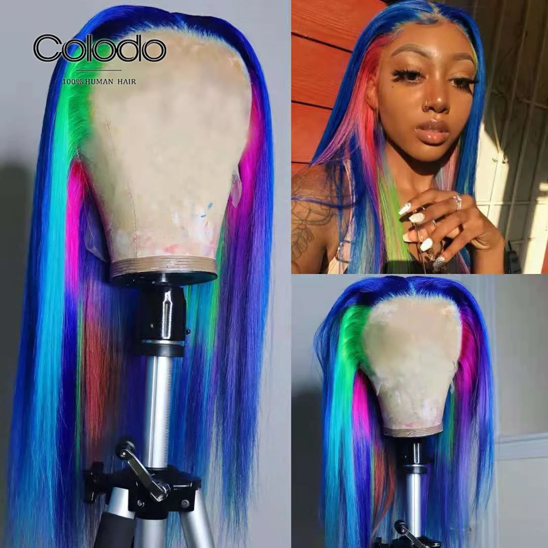 

Purple Rainbow Color Lace Front Human Hair Wigs Pink Highlight WigPre Plucked Brazilian Remy Transparent Lace Wig With Baby Hair