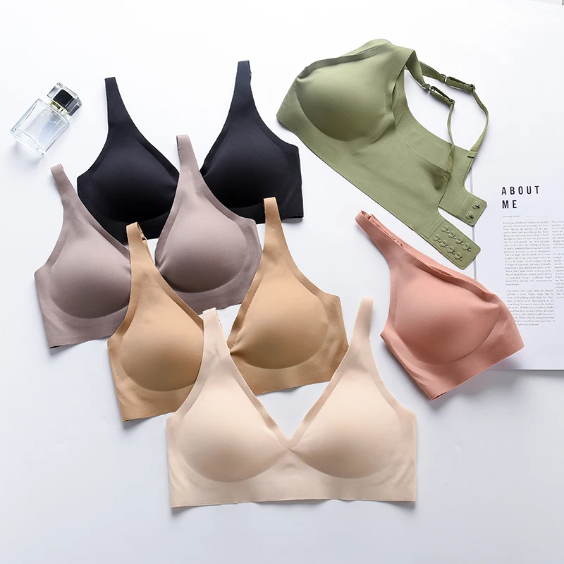 SofbeauForY 2pcs Seamless JELL-O strips No Steel Ring Bra Deep V Gather Thin Comfortable Breast Lift Adjustable Underwear women