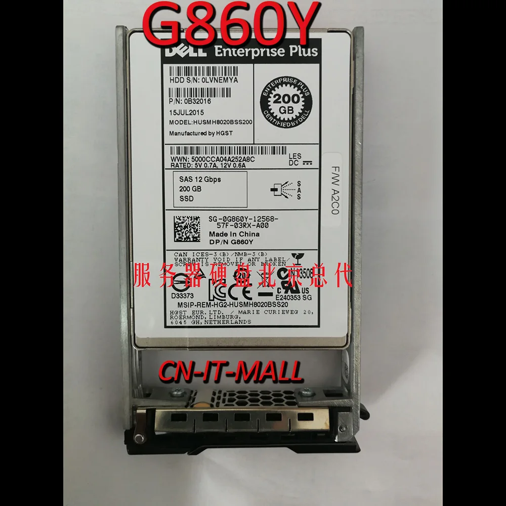 

Pulled 2.5 200GB G860Y 0G860Y HUSMH8020BSS200 12G SAS 200G Server SSD HDD