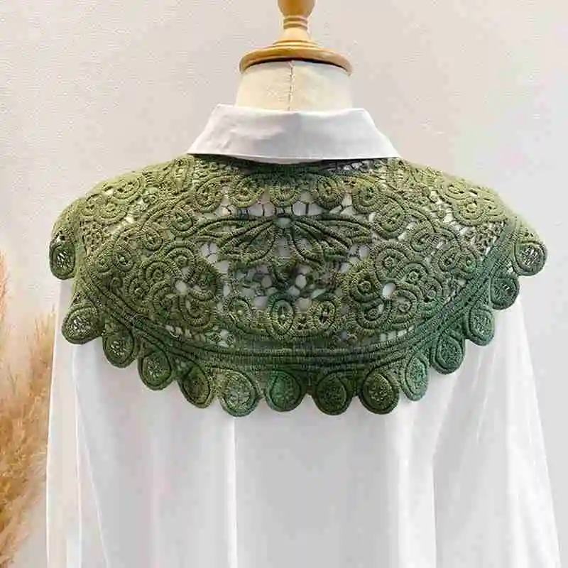 

Women Hollow Out Crochet Fake Collar Floral Lace Color Lolita Big Shawl Detachable Button Short Poncho Capelet