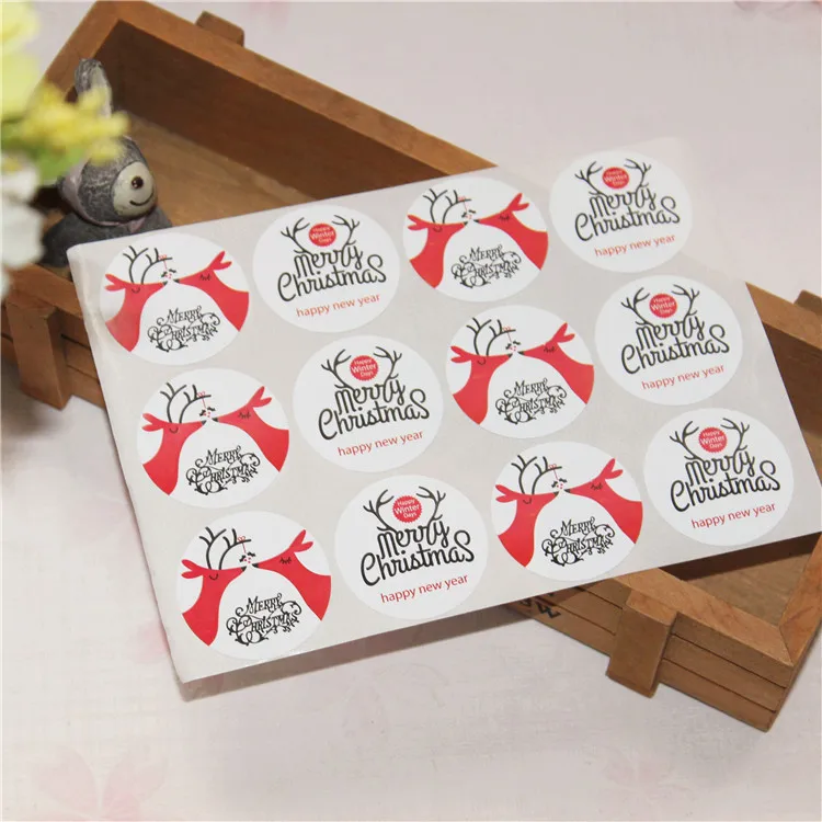 Счастливого Рождества Снежинка Лось печать стикер значок Стикеры из крафтовой
