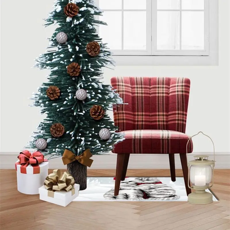 

Kitchen Rug Sets Non-Slip Merry Christmas Tree Winter Decorative Area Runner Rubber Backing Carpets Floor Doormat