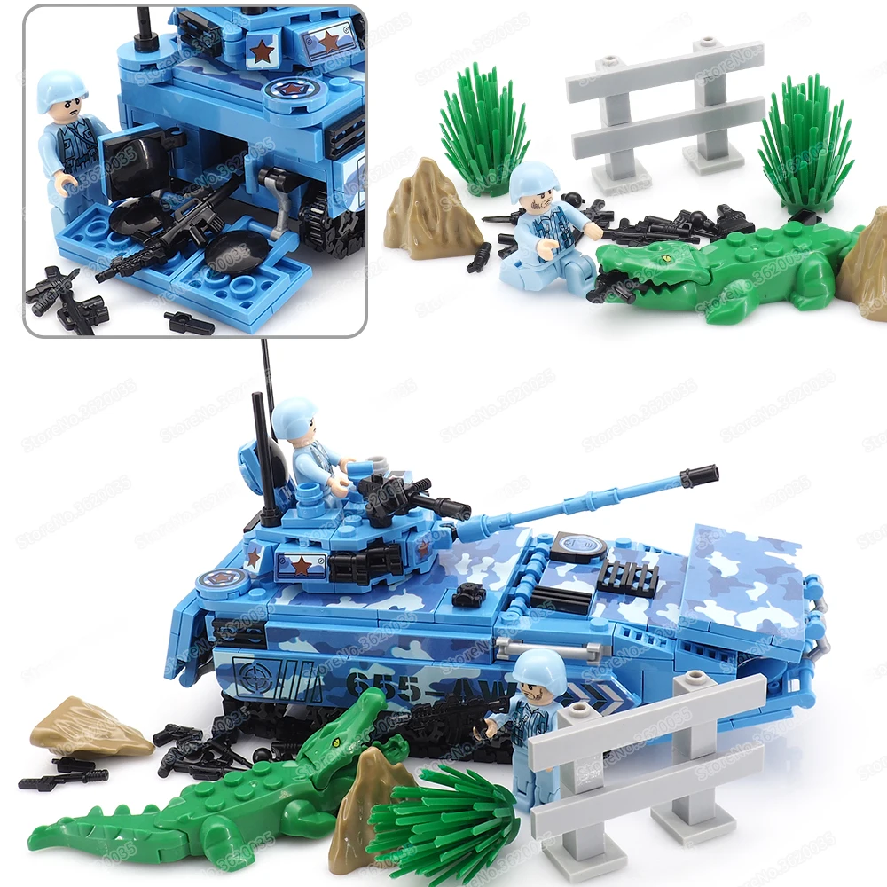 Military Type 05 Amphibious Armor Tank Vehicle Building Block Figures Marine Corps Crawler Infantry Chariot Model Child Gift Toy
