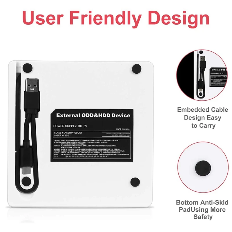 

External DVD CD Drive with USB 3.0 and Type-C , Portable USB CD-RW/DVD-RW Writer Reader Player Burner for Win10/Win7