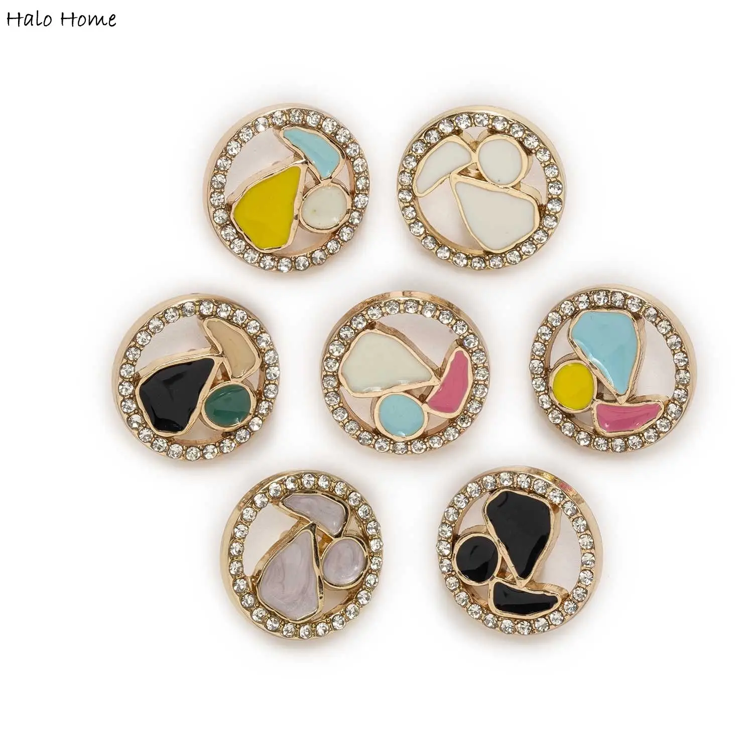 

5pcs Shiny Geometry Enamel Round Metal Shank Button Sewing Scrapbooking Home Clothing Handmade Crafts Accessories Decor 18mm