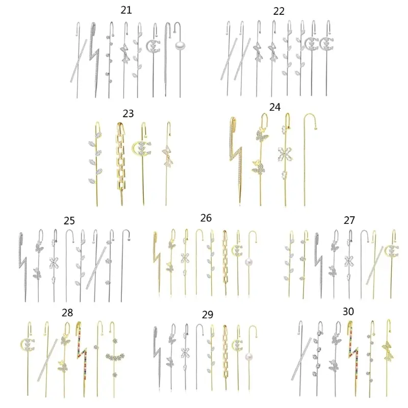 

Ear Wrap Earrings Elegant Crystal Craved Gold-tone Crawler Hook Earrings Classic Rhinestone Piercing Ear Cuff for Women