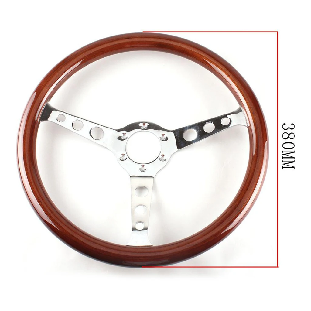 

380mm 15inch Mahogany Wood Steering Wheel for Classic Car Professional
