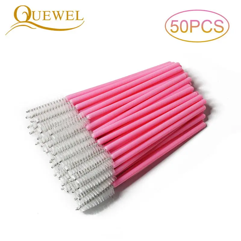 50PCS white-pink Quewel наращивание ресниц одноразовые щеточки с тушью для ресниц палочка аппликатор ресницы Косметическая щетка для основы кисти для макияжа инструменты - Handle Color: 50PCS white-pink